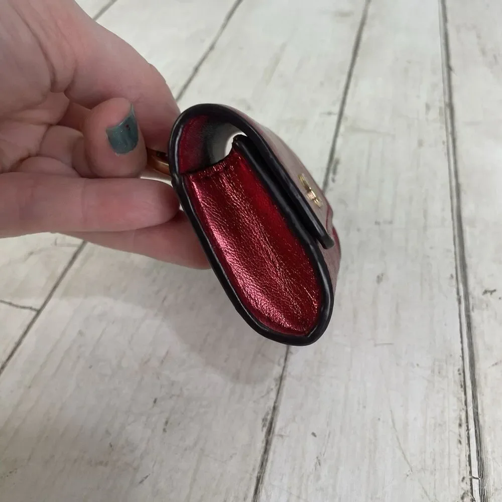 Michael Kors Jet Set Metallic Red Coin /AirPods Case Key Chain MK Logo Bag